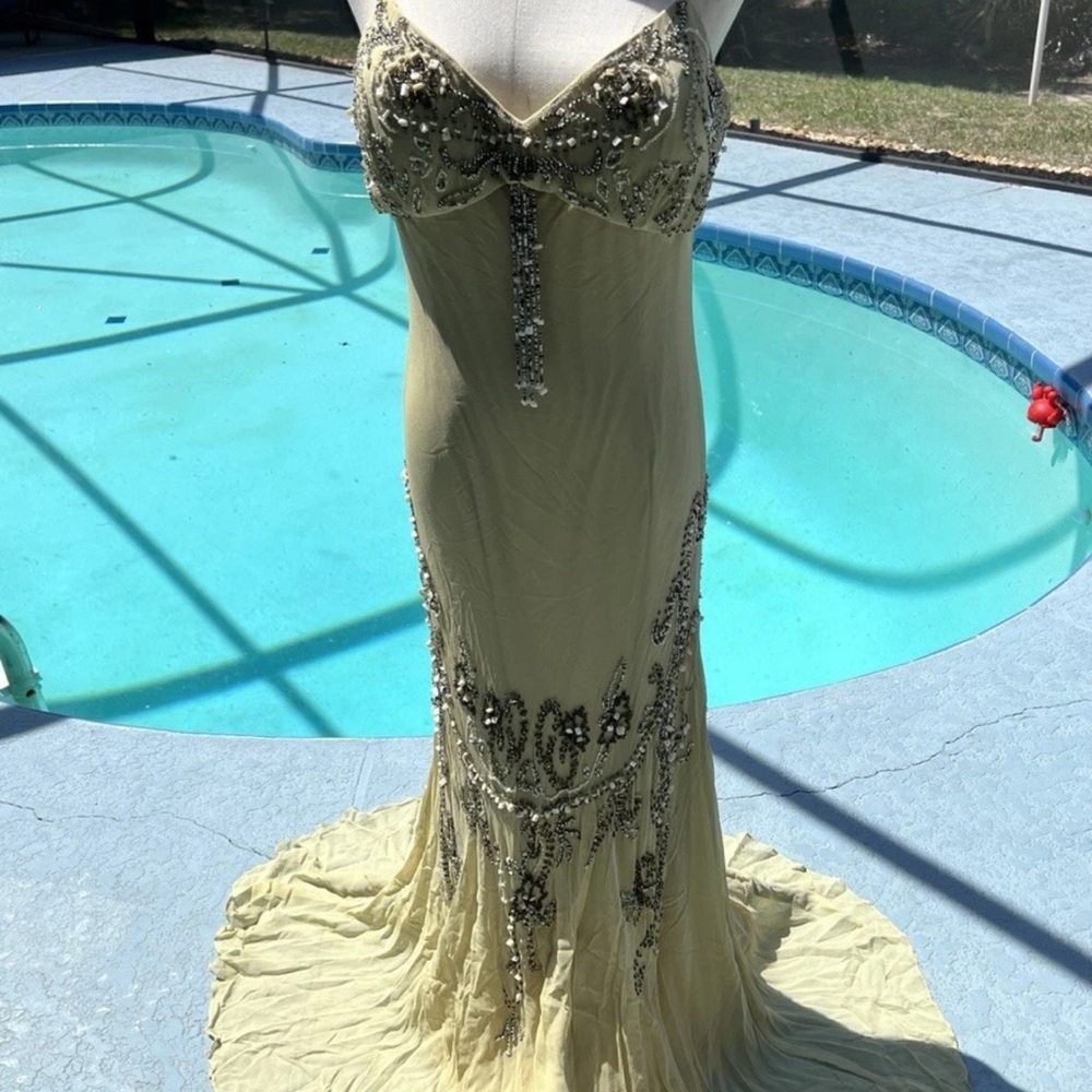 100% Silk Vintage XSCAPE Sequin Beaded Evening Dress